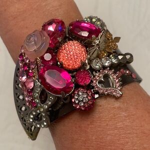 Statement Chunky Cuff Bracelet with PINK Bling Rhinestones